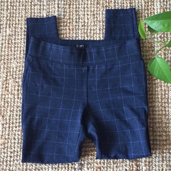 LOFT - Plaid Ponte Leggings navy - Picture 3 of 5